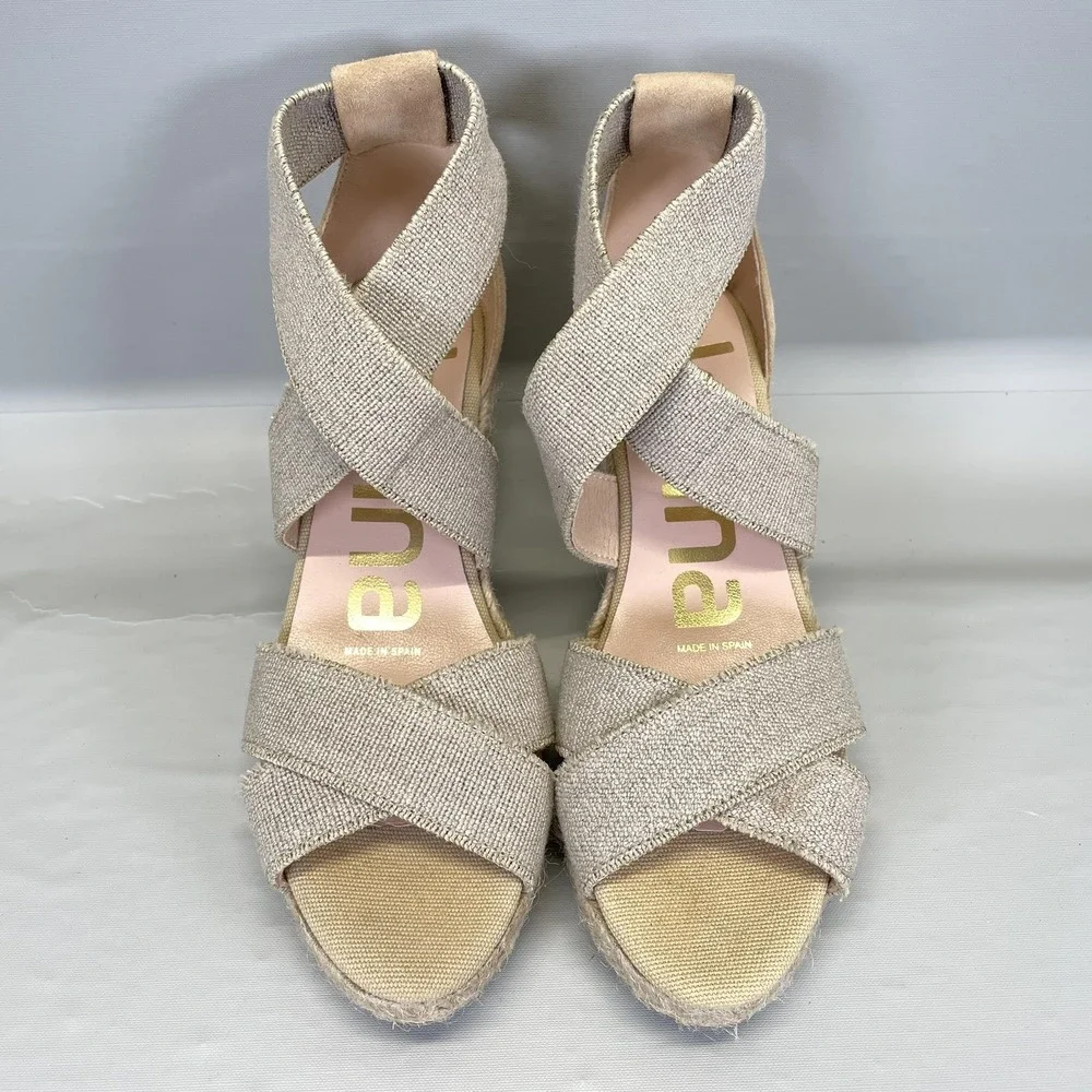 Kanna Espadrille Wedge Sandals Womens Size 37 Beige Crisscross Strappy Shoes